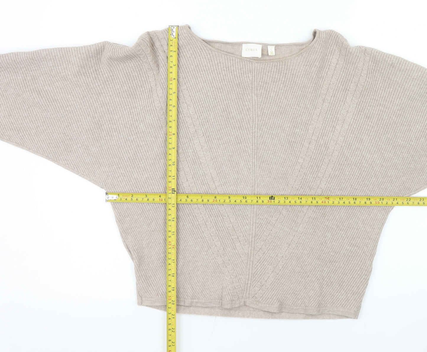 Cyrus Womens Beige Boat Neck Long Sleeve Knit Pullover Jumper Size L