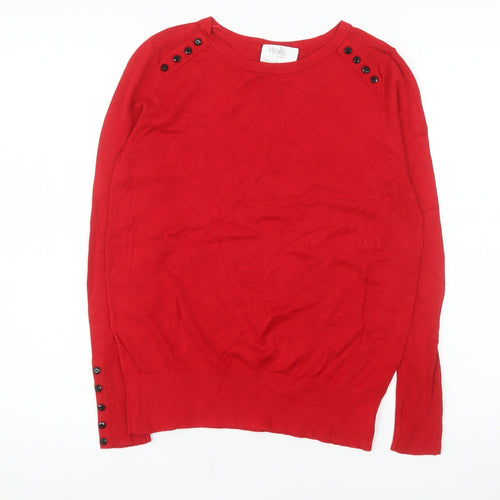 Wallis Women’s Red Crew Neck Button Detail Pullover Jumper Size 12