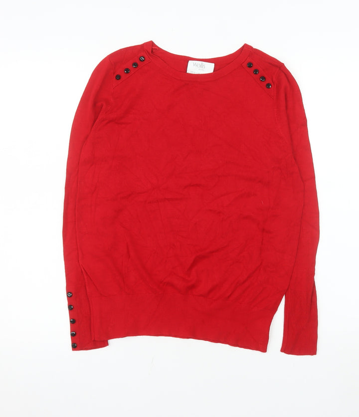 Wallis Women’s Red Crew Neck Button Detail Pullover Jumper Size 12