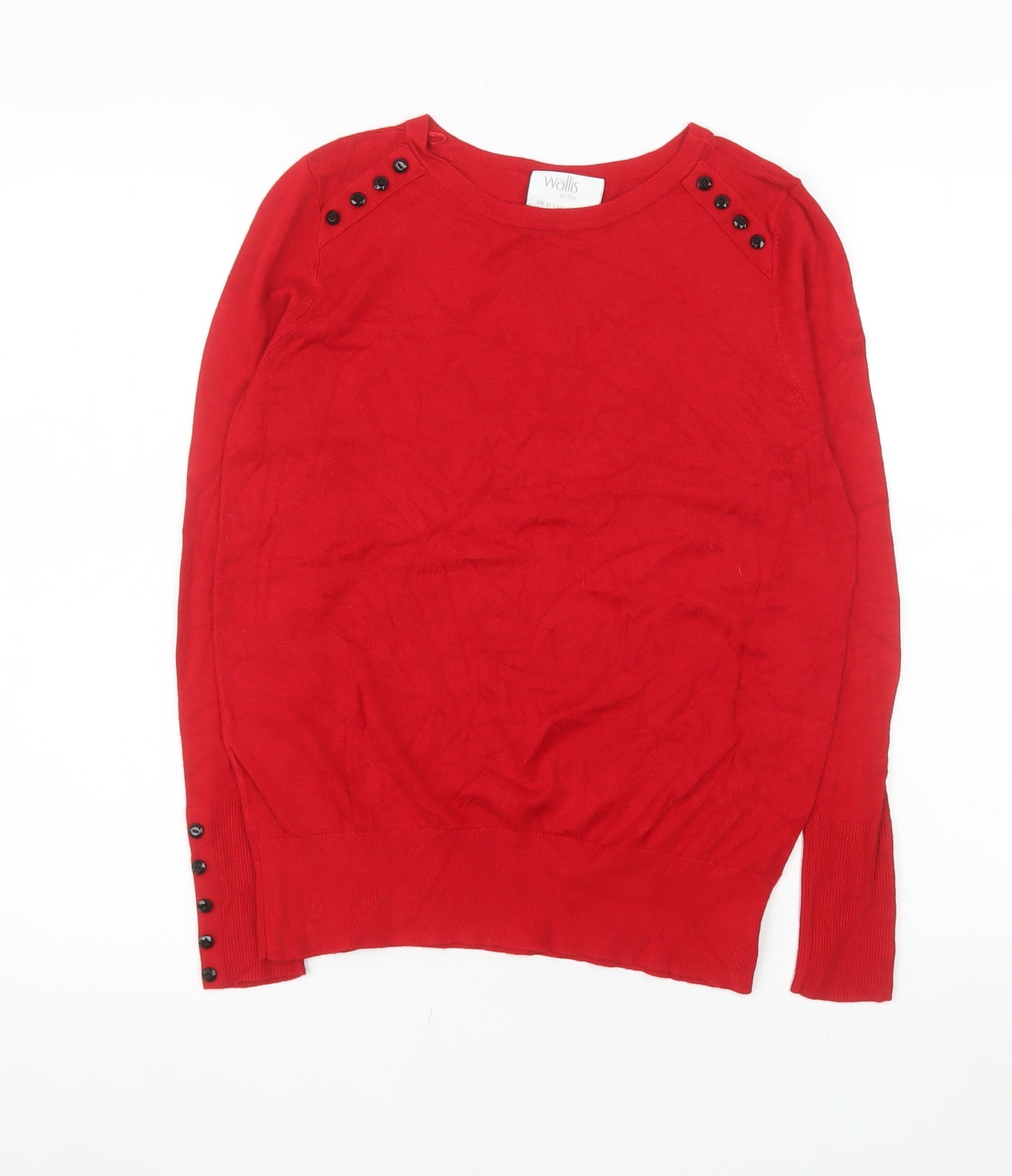 Wallis Women’s Red Crew Neck Button Detail Pullover Jumper Size 12