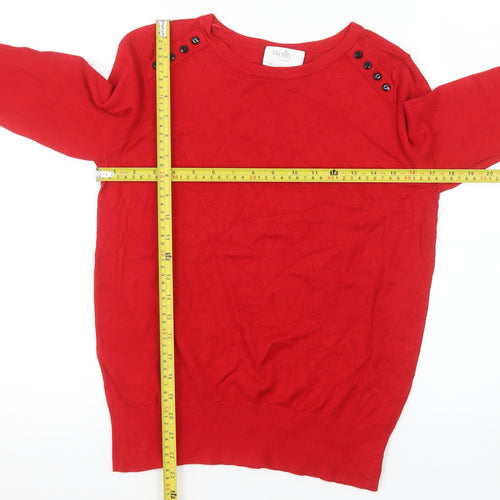 Wallis Women’s Red Crew Neck Button Detail Pullover Jumper Size 12