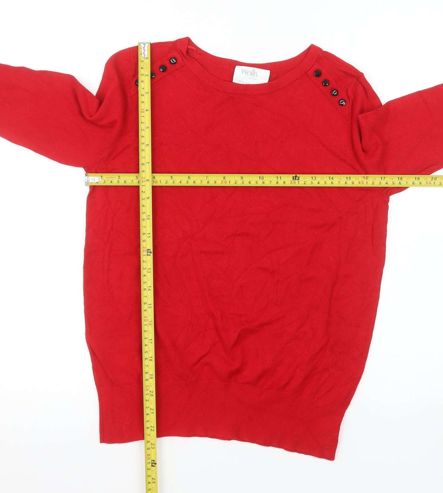 Wallis Women’s Red Crew Neck Button Detail Pullover Jumper Size 12