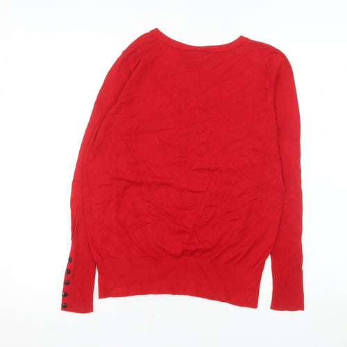 Wallis Women’s Red Crew Neck Button Detail Pullover Jumper Size 12