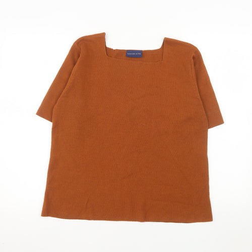 Fashion Extra Women’s Brown Acrylic Square Neck Short Sleeve Jumper Size 20/22