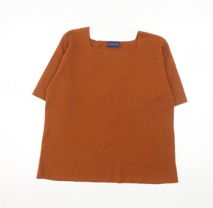 Fashion Extra Women’s Brown Acrylic Square Neck Short Sleeve Jumper Size 20/22