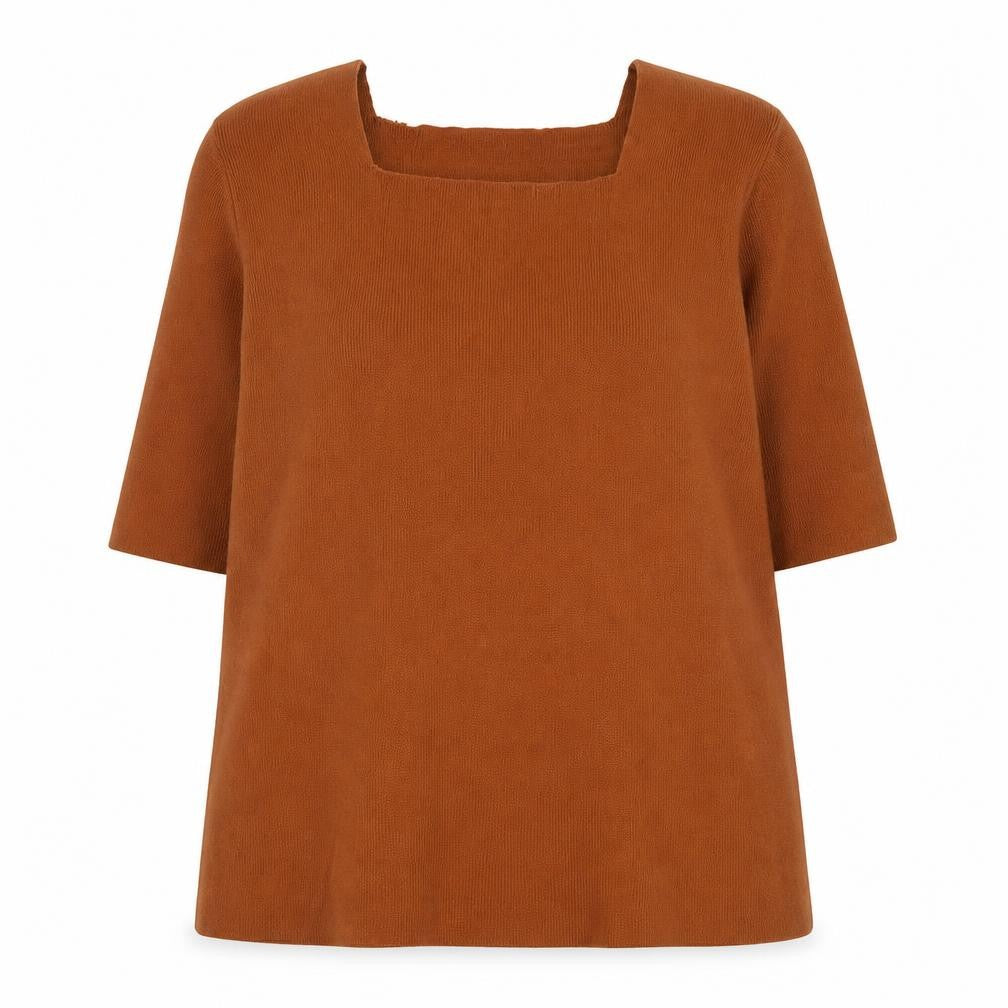 Fashion Extra Women’s Brown Acrylic Square Neck Short Sleeve Jumper Size 20/22