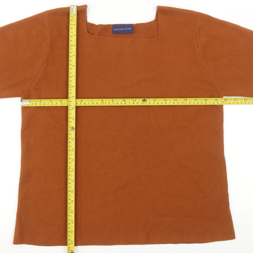 Fashion Extra Women’s Brown Acrylic Square Neck Short Sleeve Jumper Size 20/22