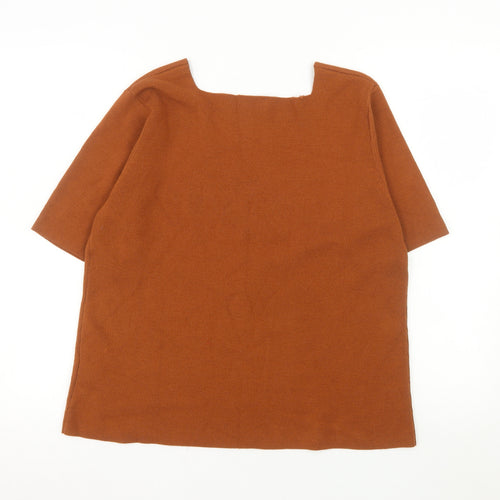 Fashion Extra Women’s Brown Acrylic Square Neck Short Sleeve Jumper Size 20/22