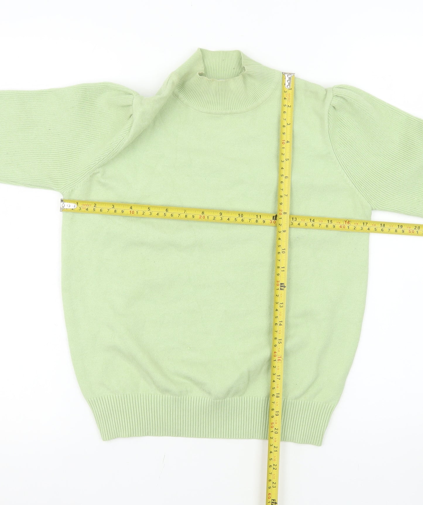 LUC-CE Women Green Mock Neck Long Sleeve Pullover Jumper M