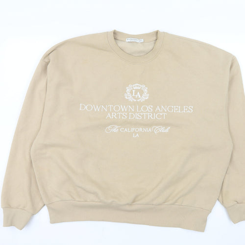 Stradivarius Women Beige Crew Neck Pullover Sweatshirt Size L