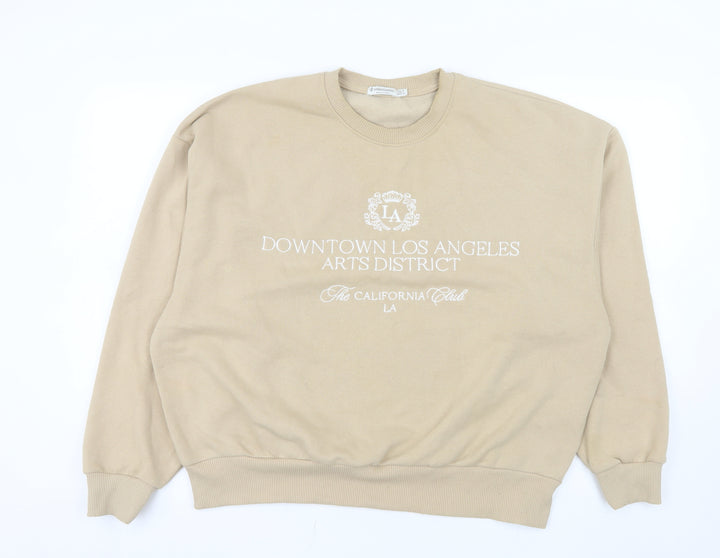 Stradivarius Women Beige Crew Neck Pullover Sweatshirt Size L
