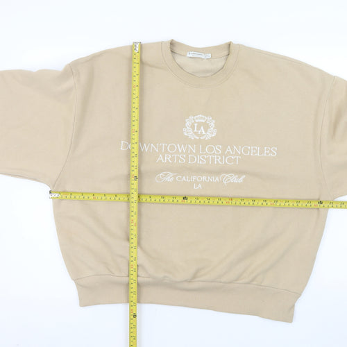 Stradivarius Women Beige Crew Neck Pullover Sweatshirt Size L