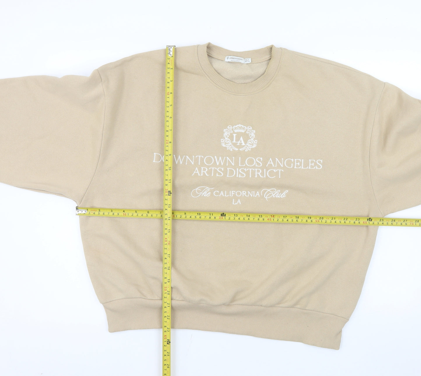 Stradivarius Women Beige Crew Neck Pullover Sweatshirt Size L