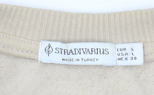 Stradivarius Women Beige Crew Neck Pullover Sweatshirt Size L