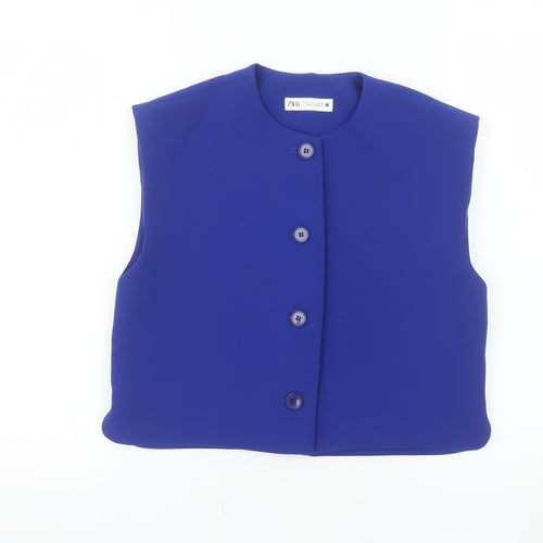 Zara Women Blue Sleeveless Single-Breasted Waistcoat Size 8