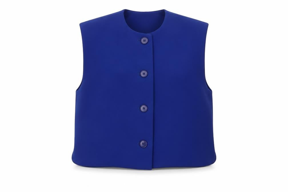 Front view of Zara Women Blue Sleeveless Single-Breasted Waistcoat, size 8