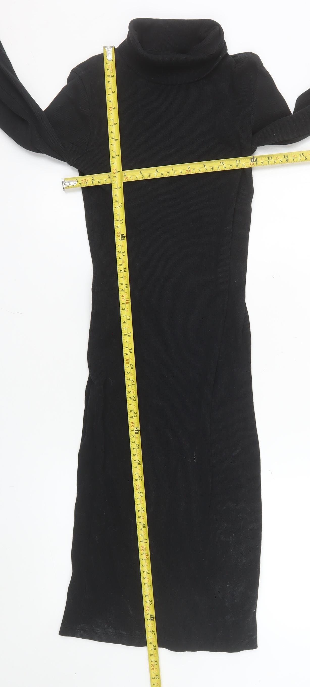 Brave Soul Women's Black Knit Bodycon Roll Neck Midi Dress Size S