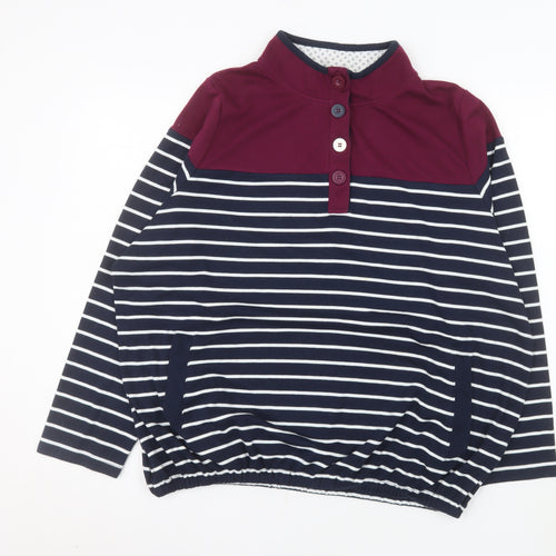 Bonmarché Women’s Navy Stripe Henley Sweatshirt XL Cotton Blend