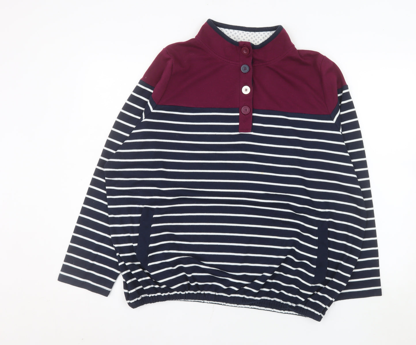 Bonmarché Women’s Navy Stripe Henley Sweatshirt XL Cotton Blend