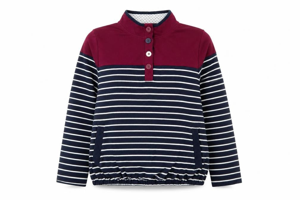 Bonmarché Women’s Navy Stripe Henley Sweatshirt XL Cotton Blend