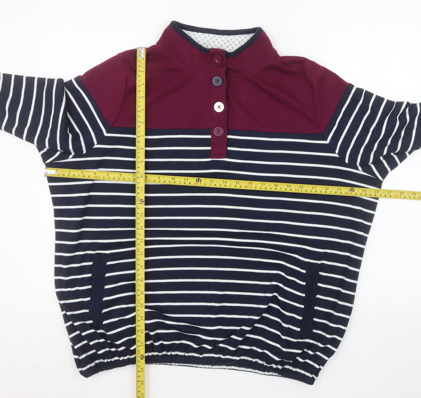Bonmarché Women’s Navy Stripe Henley Sweatshirt XL Cotton Blend