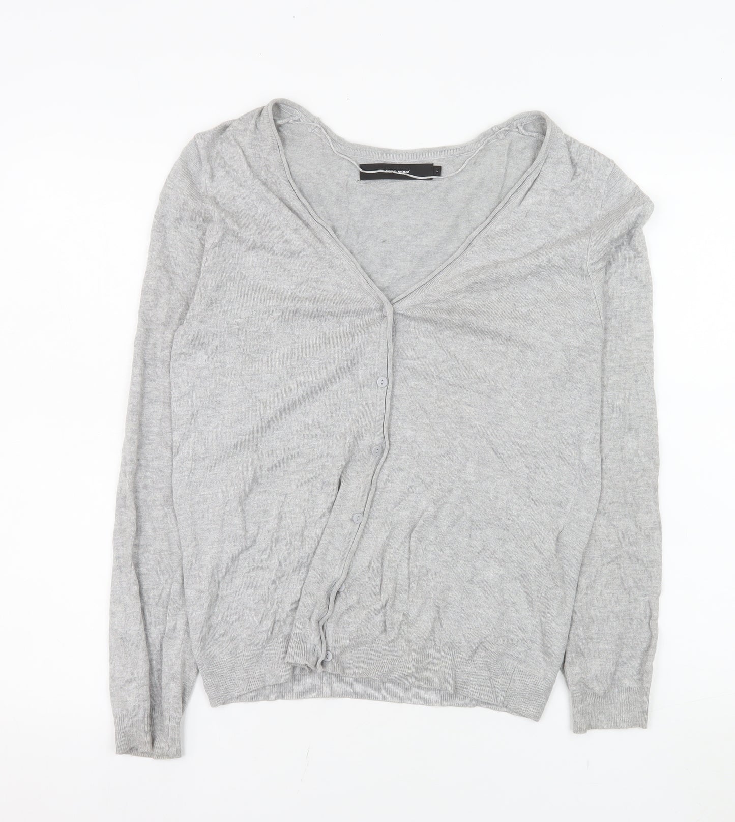 Vero Moda Women Grey V-Neck Long Sleeve Knit Cardigan Size L