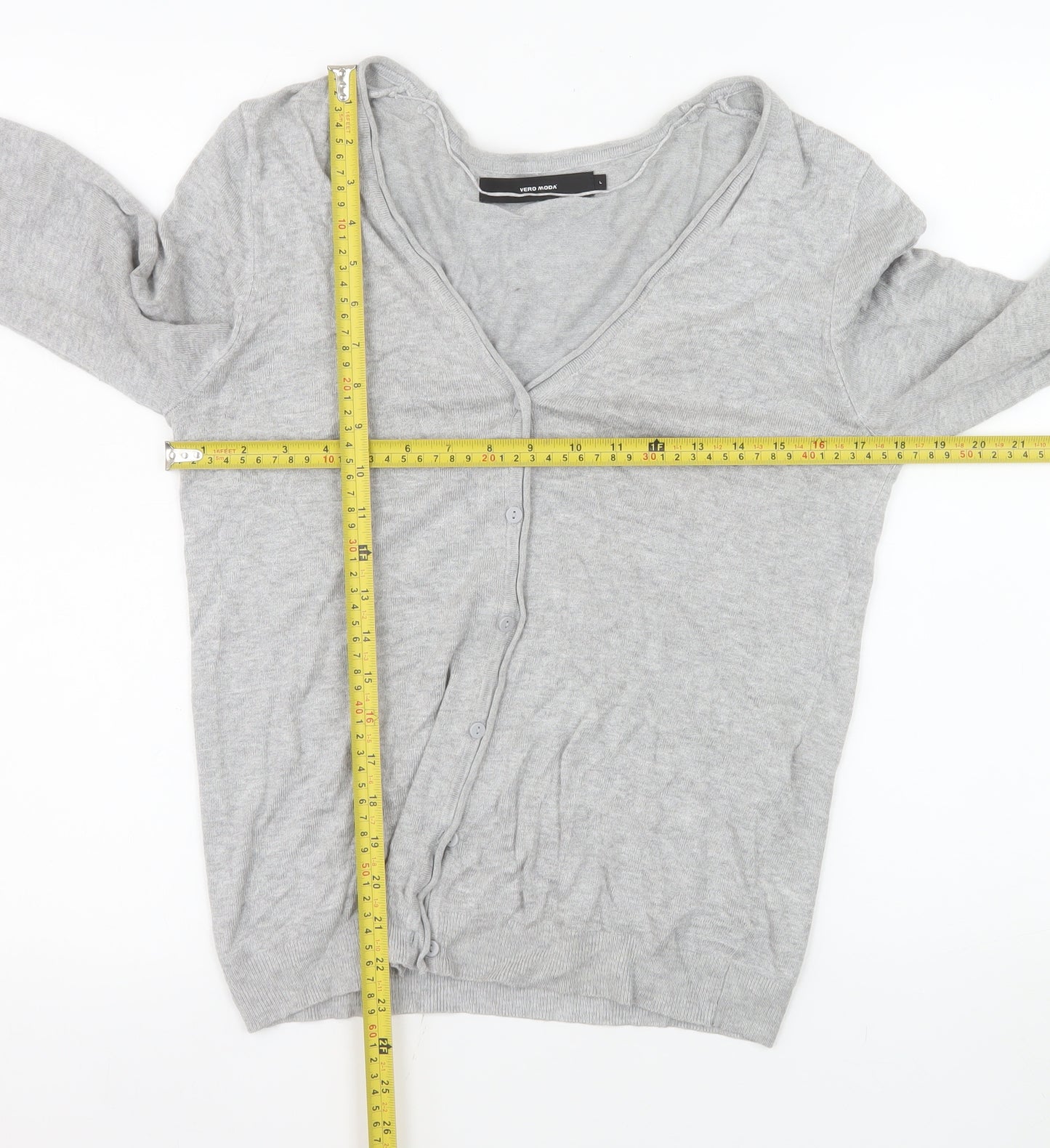 Vero Moda Women Grey V-Neck Long Sleeve Knit Cardigan Size L
