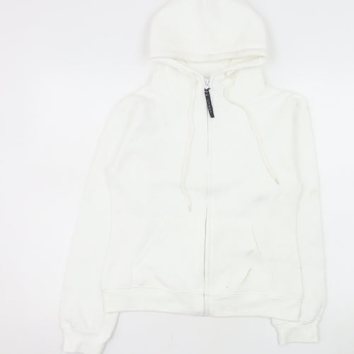 Uneek Ladies White Zip Up Hooded Fleece Jacket Size S