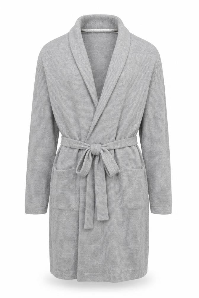 Front view of Marks & Spencer men’s grey cotton belted shawl collar coatigan m