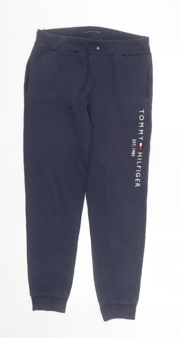 Tommy Hilfiger Boys Blue Jogger Trousers Size 164 Cotton Blend Fleece