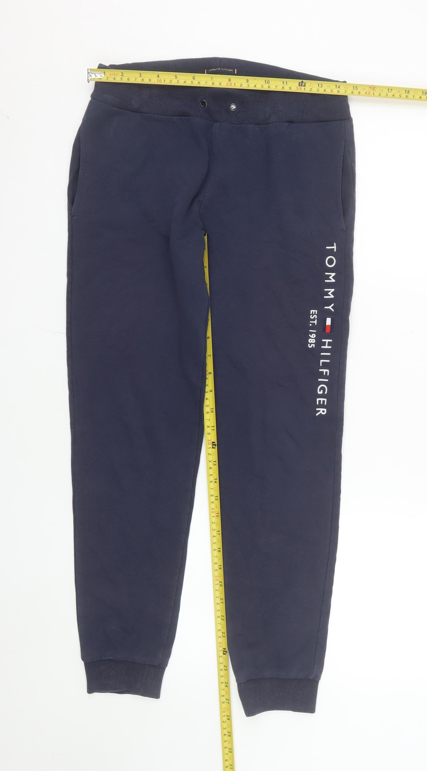 Tommy Hilfiger Boys Blue Jogger Trousers Size 164 Cotton Blend Fleece