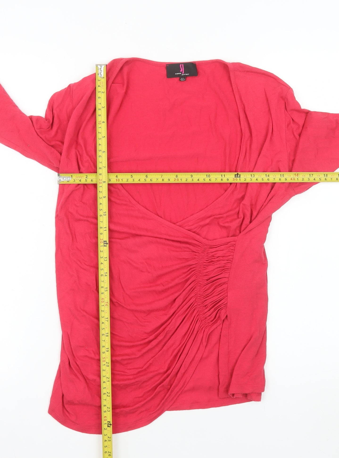 Simon Jeffrey Women’s Red Wrap Blouse UK 12 Long Sleeve V-Neck