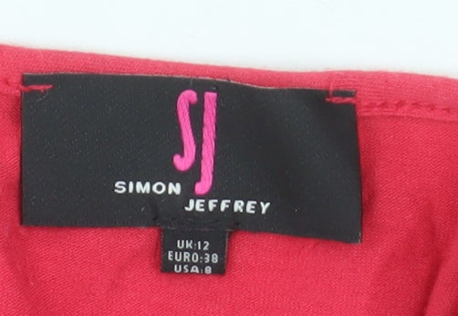 Simon Jeffrey Women’s Red Wrap Blouse UK 12 Long Sleeve V-Neck