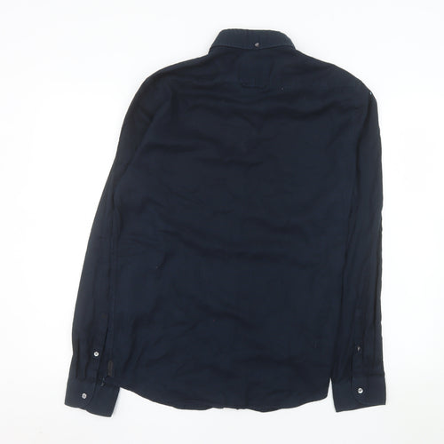 Nowadays Men's Navy Blue Long Sleeve Cotton Button-Up Shirt Size L