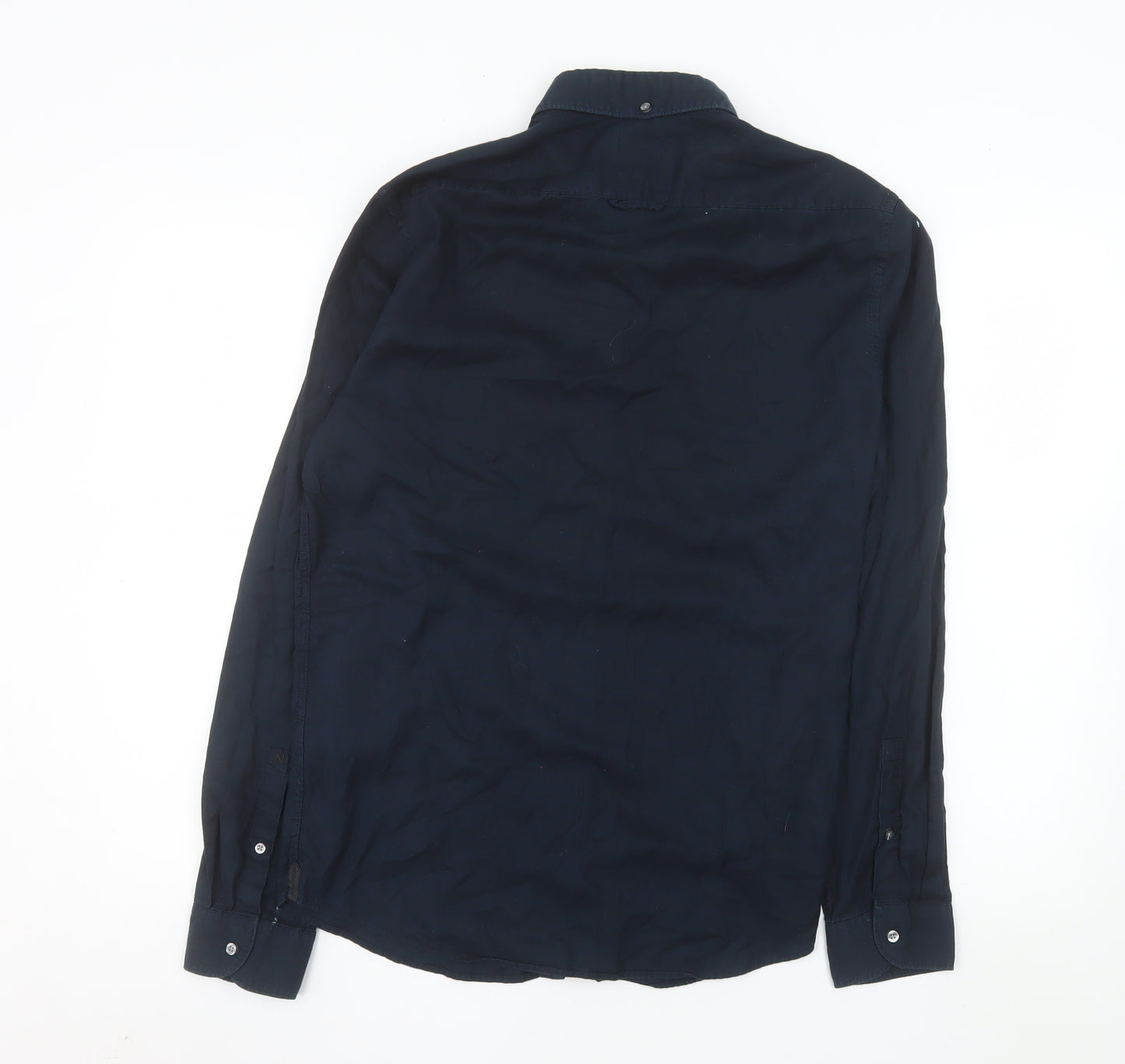 Nowadays Men's Navy Blue Long Sleeve Cotton Button-Up Shirt Size L