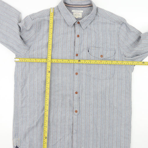 White Stuff Men's Blue Classic Fit Striped Cotton Long Sleeve Shirt L