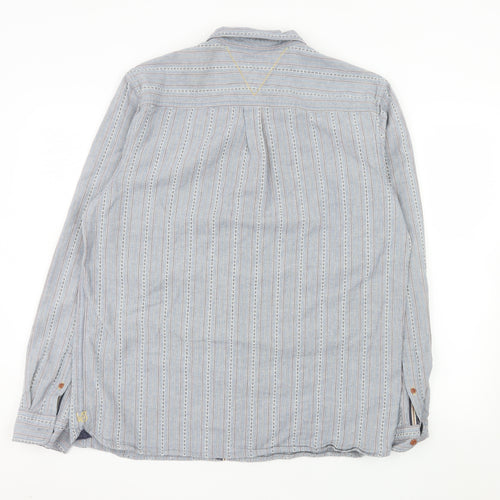 White Stuff Men's Blue Classic Fit Striped Cotton Long Sleeve Shirt L