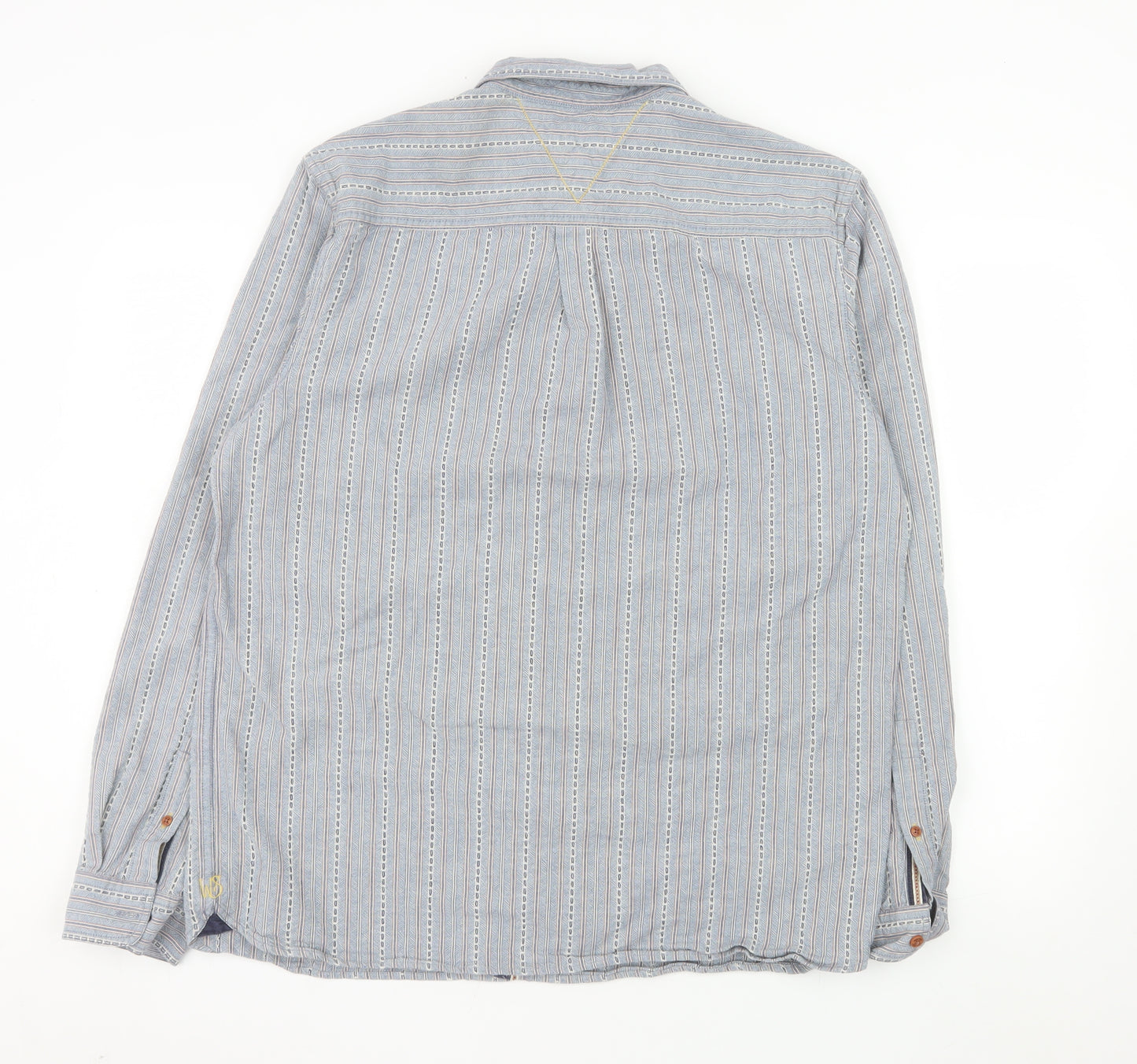 White Stuff Men's Blue Classic Fit Striped Cotton Long Sleeve Shirt L