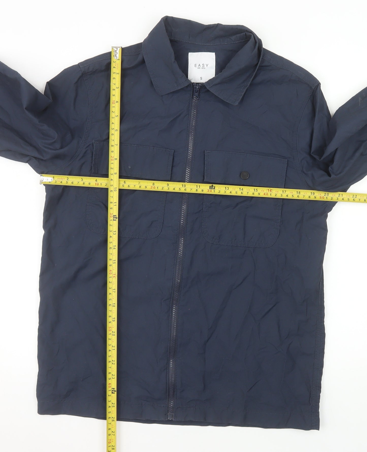 Easy Men's Blue Cotton Blend Zip Lightweight Jacket Size S