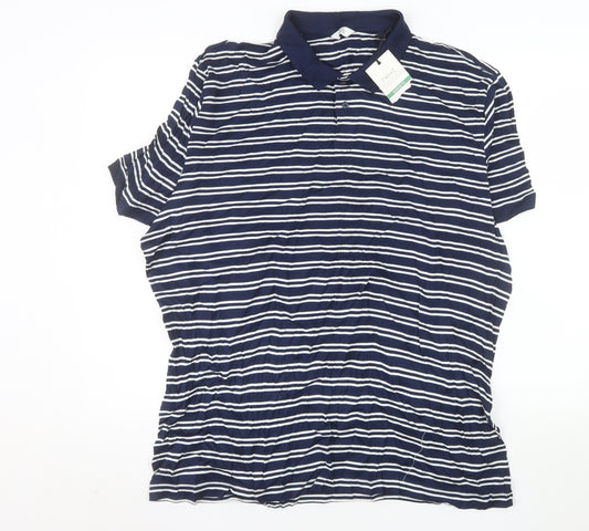 Next Men's Blue Striped Cotton Polo Shirt 2XL Regular Fit