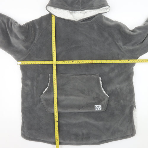 DKNY Boys Grey Fleece Hooded Lounge Nightshirt Size 7-12 Years
