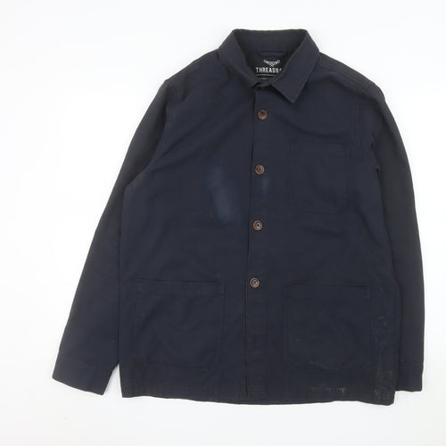 Threadbare Men's Blue Cotton Button-Up Casual Overshirt M
