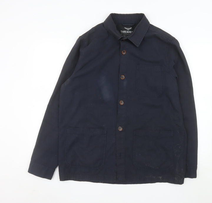 Threadbare Men's Blue Cotton Button-Up Casual Overshirt M