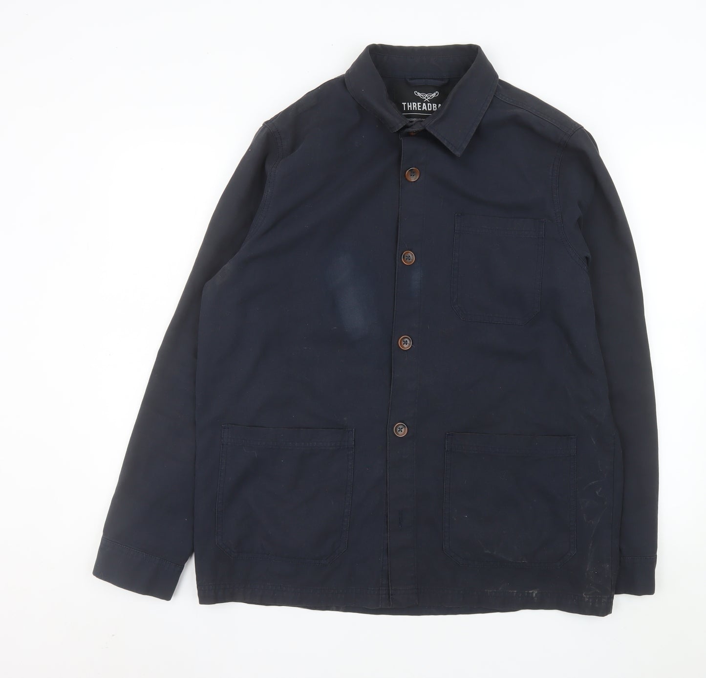 Threadbare Men's Blue Cotton Button-Up Casual Overshirt M