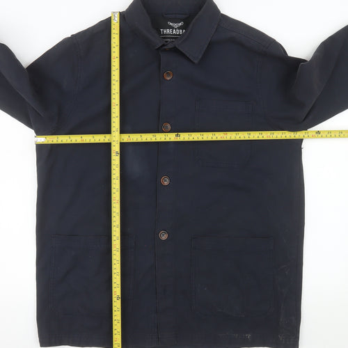 Threadbare Men's Blue Cotton Button-Up Casual Overshirt M