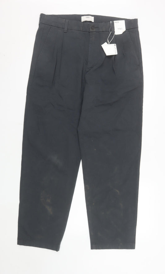 Marks and Spencer Men's Black Chino Trousers 34x33 Regular Fit