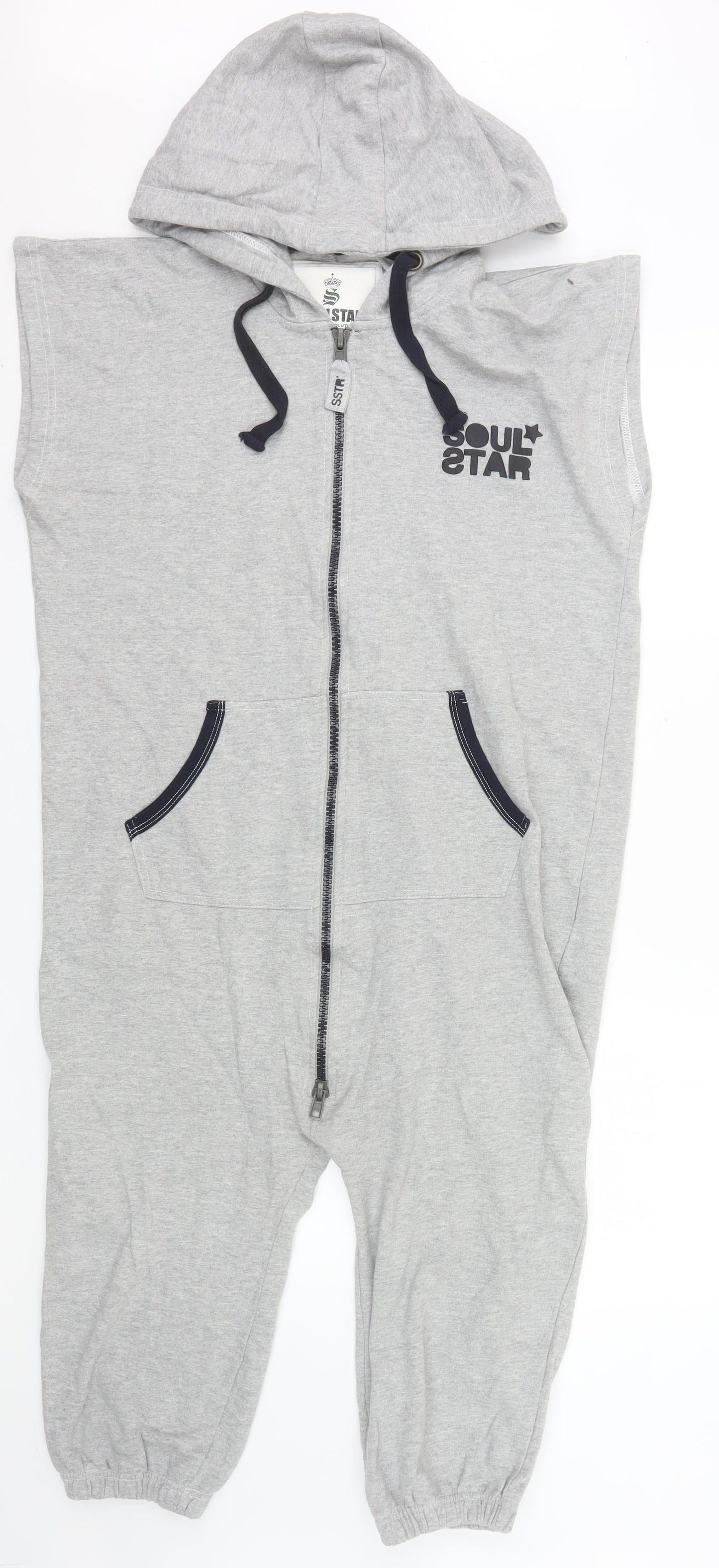 Soul Star Men's Grey Hooded Zip Sweatpants L Regular Fit