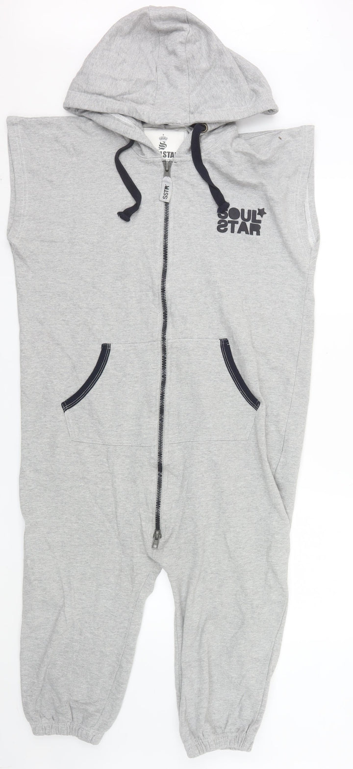 Soul Star Men's Grey Hooded Zip Sweatpants L Regular Fit