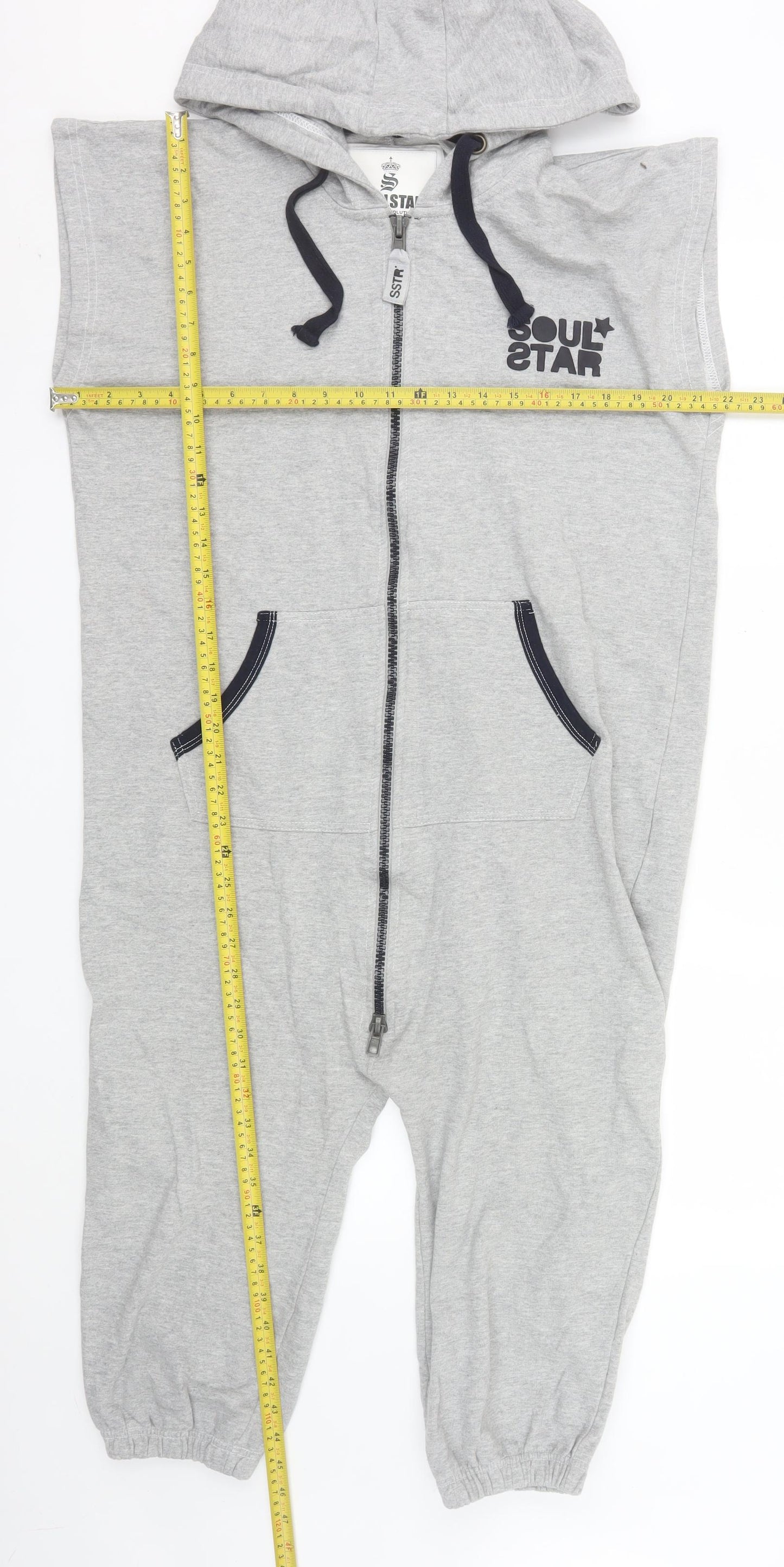 Soul Star Men's Grey Hooded Zip Sweatpants L Regular Fit