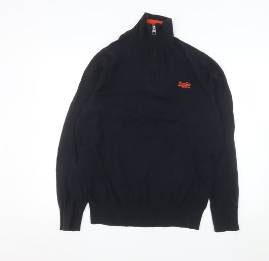 Superdry Men's Blue XL 1/2 Zip High Neck Cotton Sweatshirt